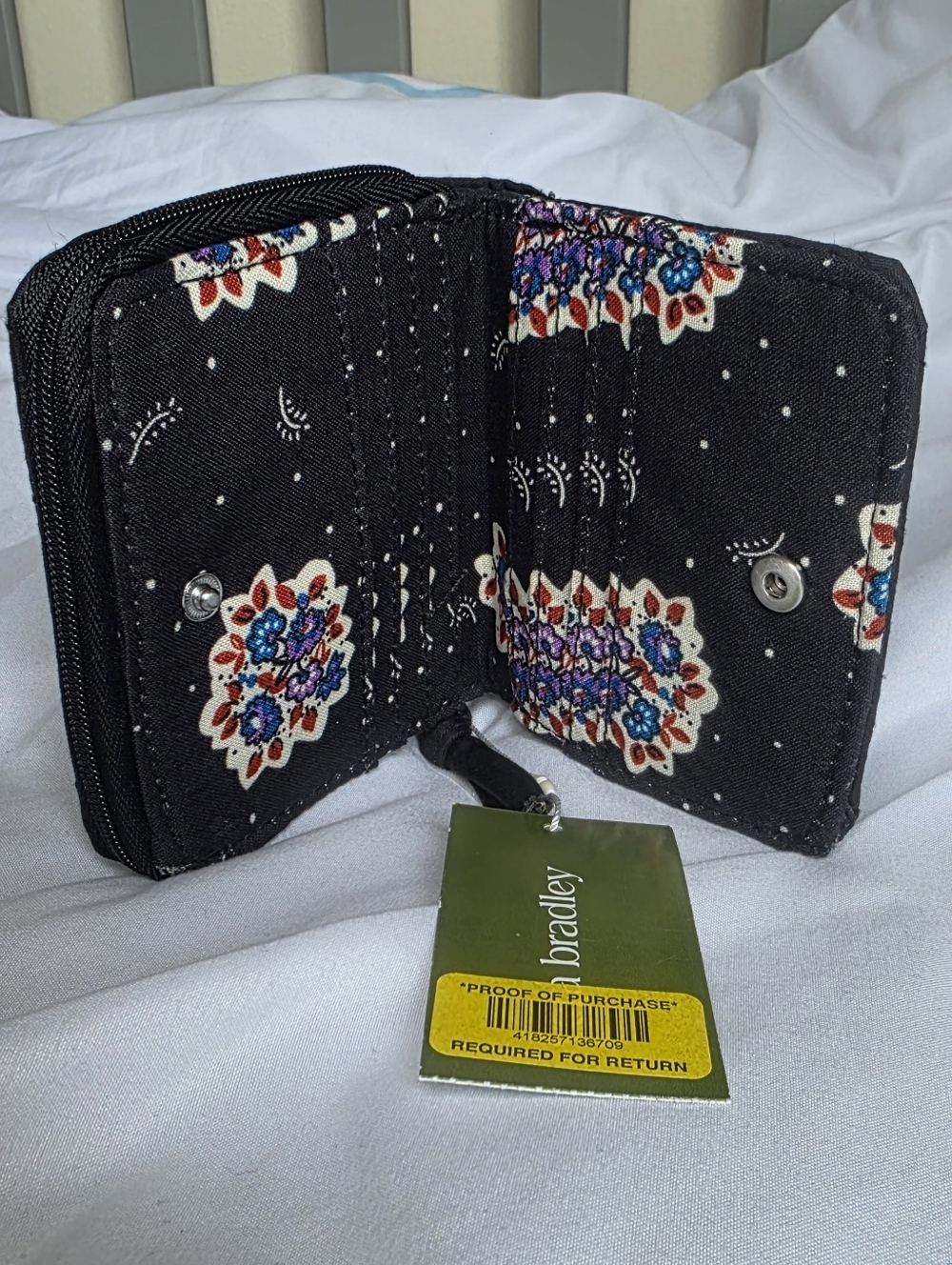 Vera Bradley Moonless Night Black Small Zip Around and Button Fold Wallet NWT - Picture 2 of 6